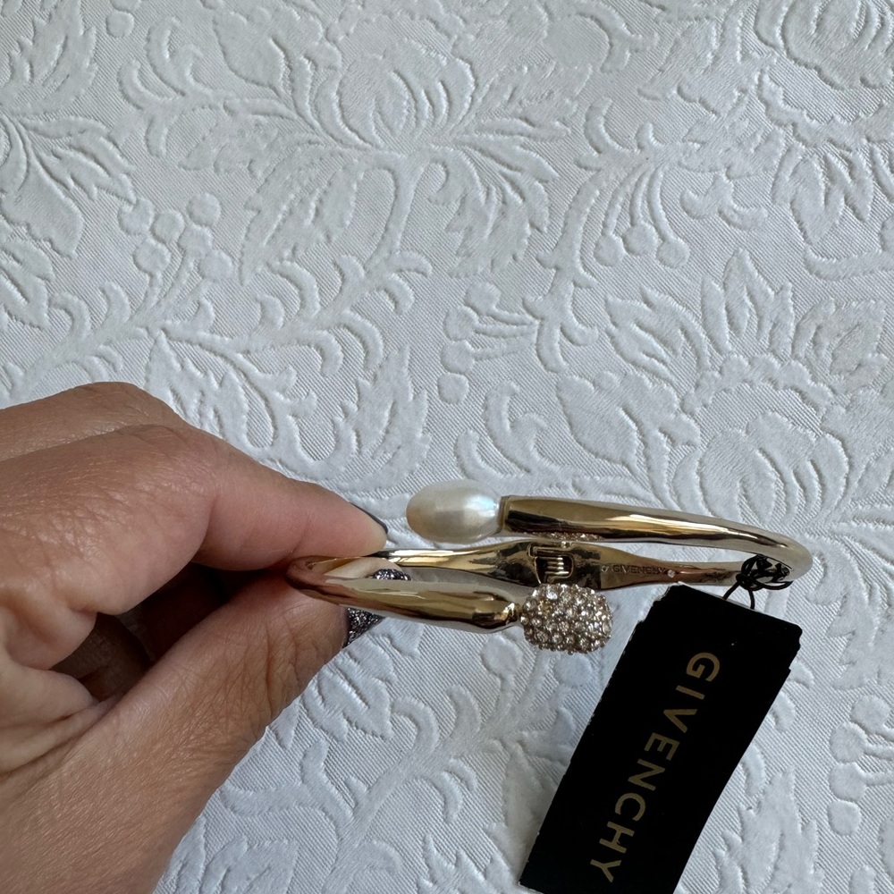 Givenchy Gold Tone Crystal & Simulated Pearl Skull Bracelet